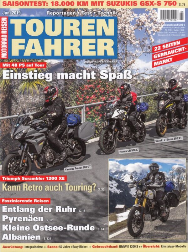 TOURENFAHRER 6/2019 – Honda CB 500 X mit 35 kW (48 PS) im Vergleichstest, Suzuki V-Strom 650 XT mit 35 kW (52 PS) im Vergleichstest