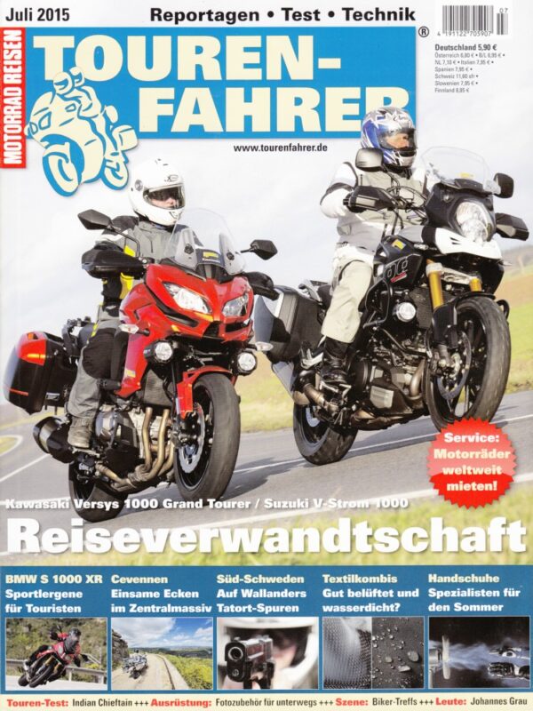 TOURENFAHRER 7/2015 – Kawasaki Versys 1000 Grand Tourer mit 88 kW (120 PS) im Vergleichstest, Rewaco Victory Vegas 8 Ball im Vergleichstest