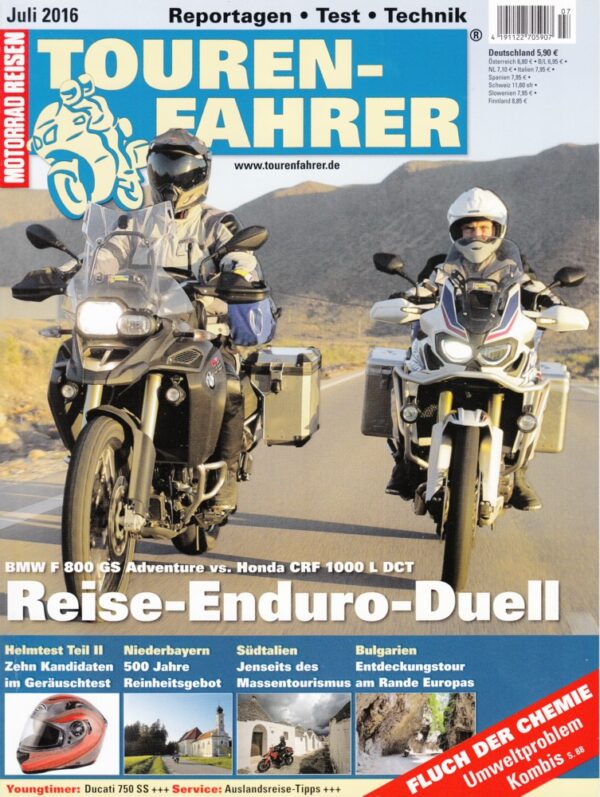 TOURENFAHRER 7/2016 – BMW F 800 GS Adventure mit 63 kW (85 PS) im Vergleichstest, Ducati 750 SS, hier als Youngtimer