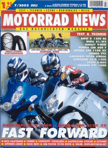 MOTORRAD NEWS 7/2002 – Honda CBR 1100 XX mit 112 kW (152 PS) im Vergleichstest; Kawasaki ZZ-R 1200 mit 112 kW (152 PS) im Vergleichstest; Harley-Davidson V-Rod mit 86 kW (117 PS) im Vergleichstest