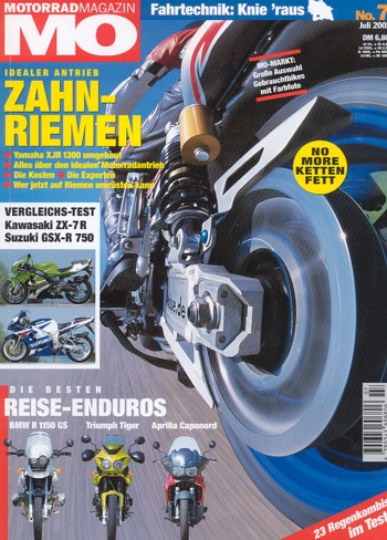 MO 7/2001 – Aprilia ETV 1000 Caponord mit 72 kW (98 PS) im Vergleichstest; Triumph Daytona 955i mit 108 kW (147 PS) Test & Technik