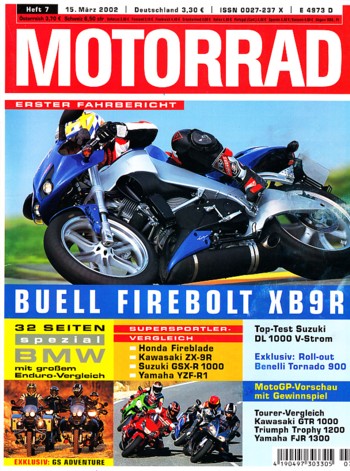 MOTORRAD 7/2002 – Test Benelli Tornado Tre 900 LE; Honda CBR 900 RR Fireblade; Kawasaki ZX-9R Ninja; Suzuki GSX-R 1000