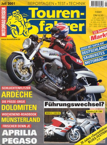 Tourenfahrer 7/2001 – BMW K 1200 RS mit 96 kW (130 PS) im Vergleichstest, Yamaha FJR 1300 mit 106 kW (143 PS) im Vergleichstest