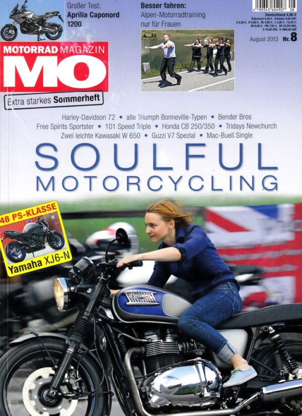 MO 8/2013 – Aprilia Caponord 1200 mit 92 kW (127 PS) Test & Technik; Harley-Davidson Sportster Custom mit 49 kW (67 PS) Test & Technik