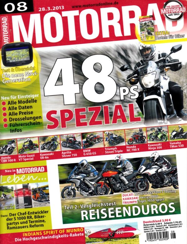 MOTORRAD 8/2013 – Ducati Multistrada 1200 S Touring; Kawasaki Versys 1000; Triumph Tiger Sport; Test Aprilia Caponord 1200