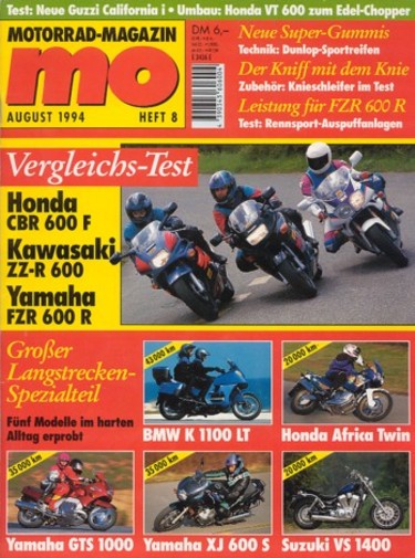 MO 8/1994 – Honda CBR 600 F mit 72 kW (98 PS) im Vergleichstest; Kawasaki ZZ-R 600 mit 72 kW (98 PS) im Vergleichstest