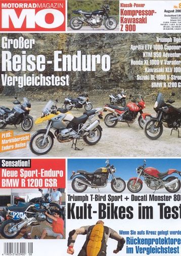 MO 8/2004 – Aprilia ETV 1000 Caponord ABS mit 72 kW (98 PS) im Vergleichstest; Kawasaki Z 900, hier von Sommer veredelt