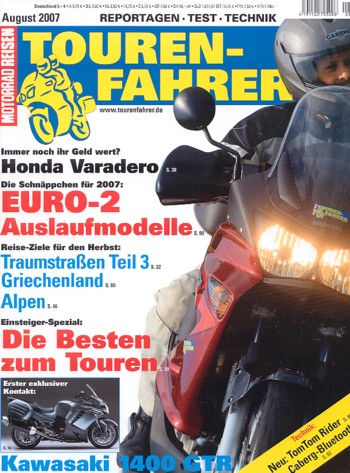 08_17.jpg TOURENFAHRER 8/2007 – Honda Varadero 1000 mit 69 kW (94 PS) als Reise-Motorrad, Kawasaki 1400 GTR mit 114 kW (155 PS) Probefahrt