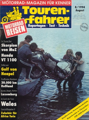Tourenfahrer 8/1994 – Honda VT 1100 C Shadow mit 44 kW (60 PS) als Reise-Motorrad getestet, Honda XRV Africa Twin, Zubehör-Empfehlungen