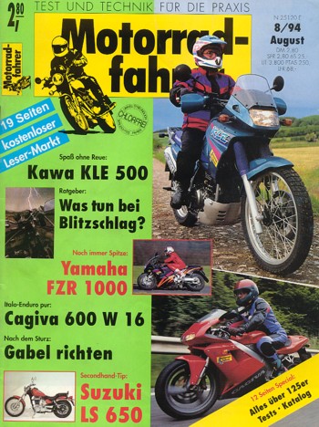 Motorradfahrer 8/1994 – Test Kawasaki KLE 500; Test Yamaha FZR 1000 Exup; Test Cagiva Mito 125; Suzuki LS 650 Savage, aus 2. Hand kaufen