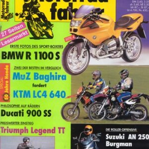Motorradfahrer 8/1998 – Suzuki AN 250; KTM LC4 640; MZ 660 Baghira; Test Triumph Legend TT