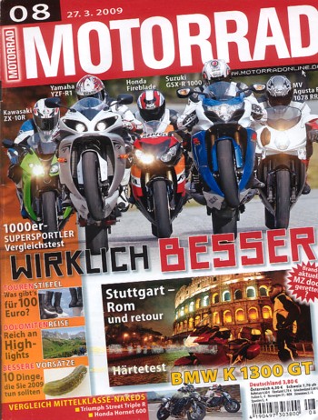 MOTORRAD 8/2009 – Test Triumph Thunderbird; Honda Fireblade; Kawasaki Ninja ZX-10R; MV Agusta F4 1078 RR 312