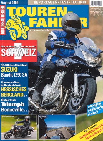 TOURENFAHRER 8/2009 – Suzuki Bandit 1250 SA mit 72 kW (98 PS) nach dem Dauertest, Triumph Bonneville SE mit 49 kW 67 PS) Test & Technik