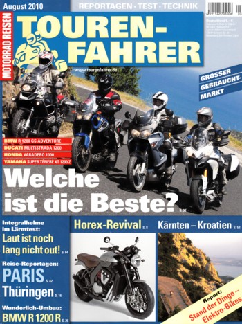 TOURENFAHRER 8/2010 – BMW R 1200 GS Adventure mit 81 kW (110 PS) im Touren-Test, Honda Varadero 1000 mit 69 kW (94 PS) im Touren-Test
