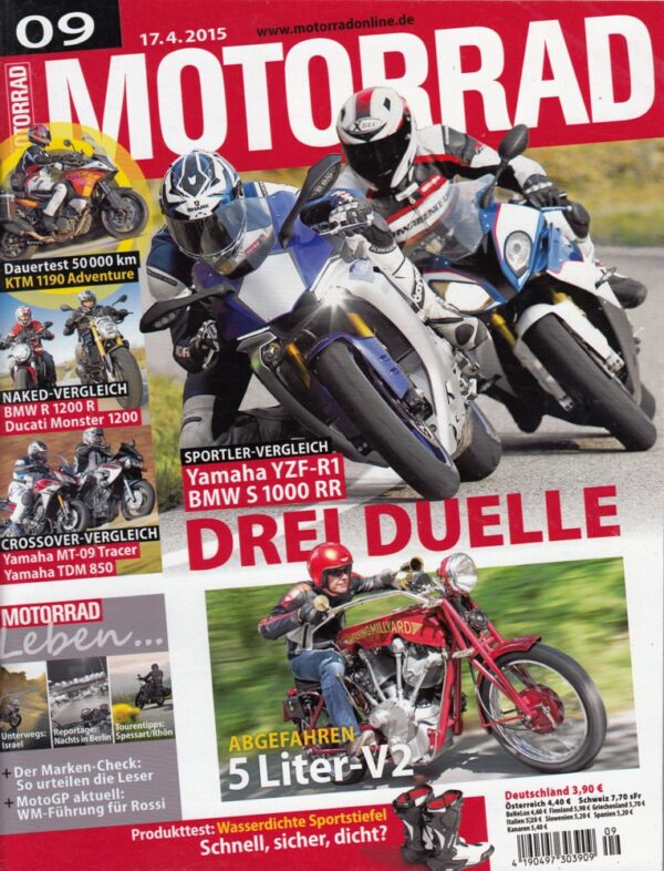 MOTORRAD 09/2015 – Vergleich: YZF-R1 vs. S 1000 RR, Monster 1200, 5-Liter-V2, KTM 1190 Adventure