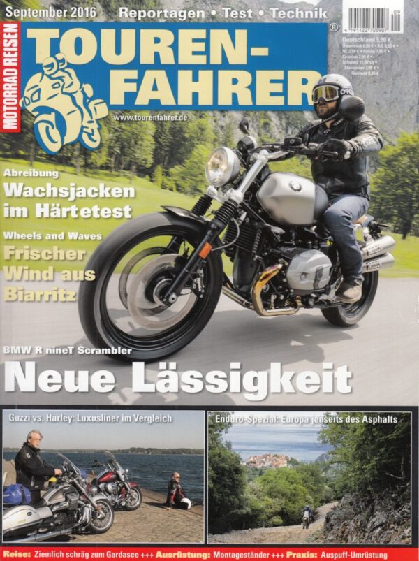 TOURENFAHRER 9/2016 – Moto Guzzi California 1400 Touring SE mit 71 kW (96 PS) im Vergleichstest, BMW R nineT Scrambler mit 81 kW (110 PS) im Test