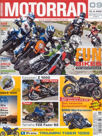 MOTORRAD 9/2007 – Test Kawasaki Z 1000; Aprilia Pegaso 650 Factory; BMW G 650 Xmoto; Husqvarna SM 610 IE