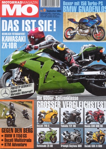 MO 9/2003 – Husaberg FS 650 E mit (ungedrosselt) 46 kW (63 PS) Test & Technik; Ducati 749 S mit 76 kW (103 PS) im Vergleichstest