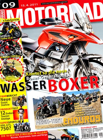 MOTORRAD 9/2011 – Vergleich BMW G 650 GS; Vergleich BMW F 800 GS; Vergleich Honda Transalp; Vergleich Suzuki V-Strom 650