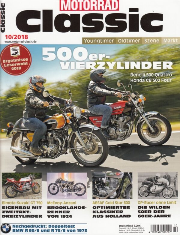 Motorrad Classic 10/2018 – 500er-Vierzylinder: Benelli 500 Quattro & Honda CB 500 Four