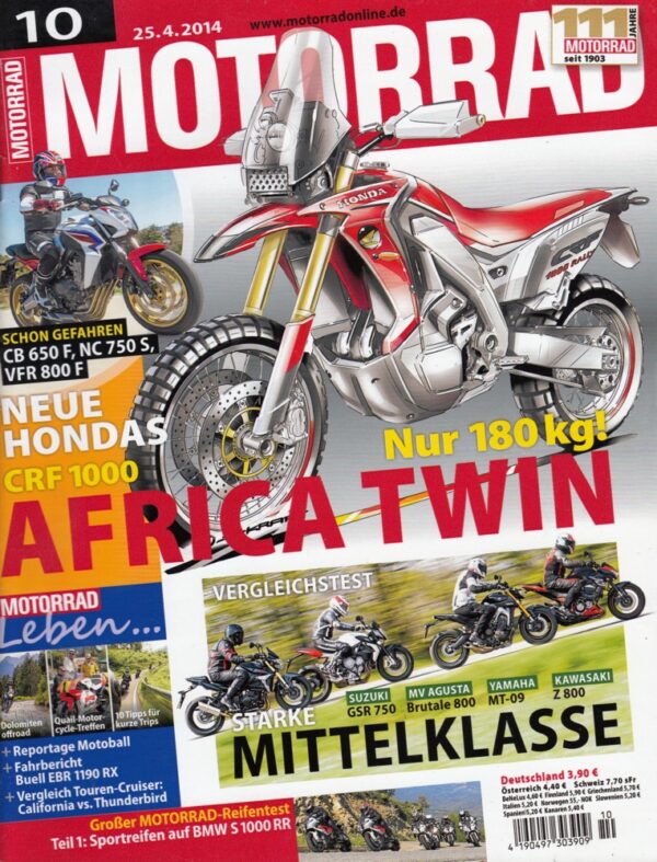 MOTORRAD 10/2014 – Test Honda CB 650 F; Test Honda VFR 800 F; Kawasaki Z 800; MV Agusta Brutale 800