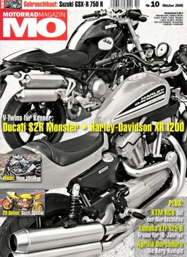 MO 10/2008 – Yamaha Vmax mit 147 kW (200 PS) Test & Technik; Harley-Davidson XR 1200 mit 67 kW (91 PS) im Vergleichstest