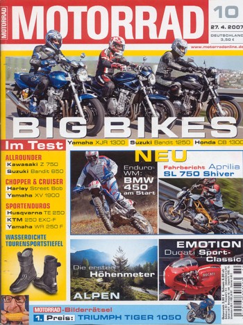 MOTORRAD 10/2007 – Test Aprilia SL 750 Shiver; Test Kawasaki Z 750; Test Suzuki Bandit 650 S; Harley-Davidson Dyna Street Bob