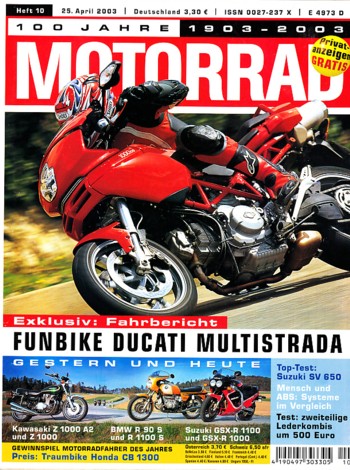 MOTORRAD 10/2003 – Test Ducati Multistrada 1000 DS; Test Suzuki SV 650; Honda Hornet 600; Triumph Speed Four