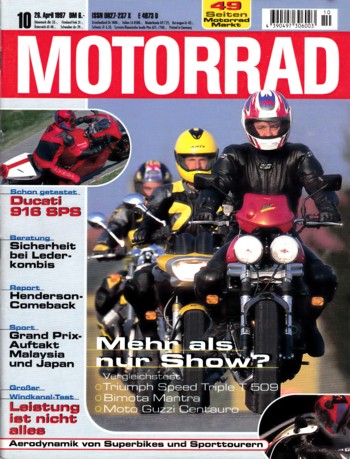 MOTORRAD 10/1997 – Test KTM LC4 620 Rallye; Bimota Mantra; Moto Guzzi V10 Centauro; Triumph Speed Triple T 509