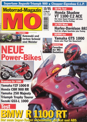 MO 10/1995 – BMW R 1100 RT mit 66 kW (90 PS) Test & Technik; Harley-Davidson Sportster 883 mit 36 kW (48 PS) Test & Technik