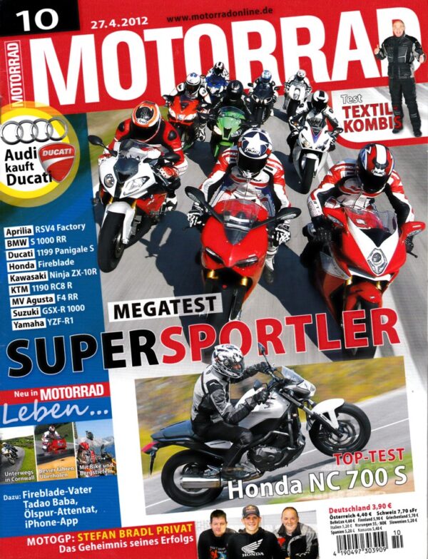MOTORRAD 10/2012 – Test Honda NC 700 S; Aprilia RSV4 Factory APRC; BMW S 1000 RR; Ducati 1199 Panigale S