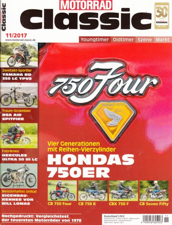 MOTORRAD Classic 11/2017 – Hondas 750er: CB 750 Four, CB 750 K, CBX 750 F, CB Seven Fifty