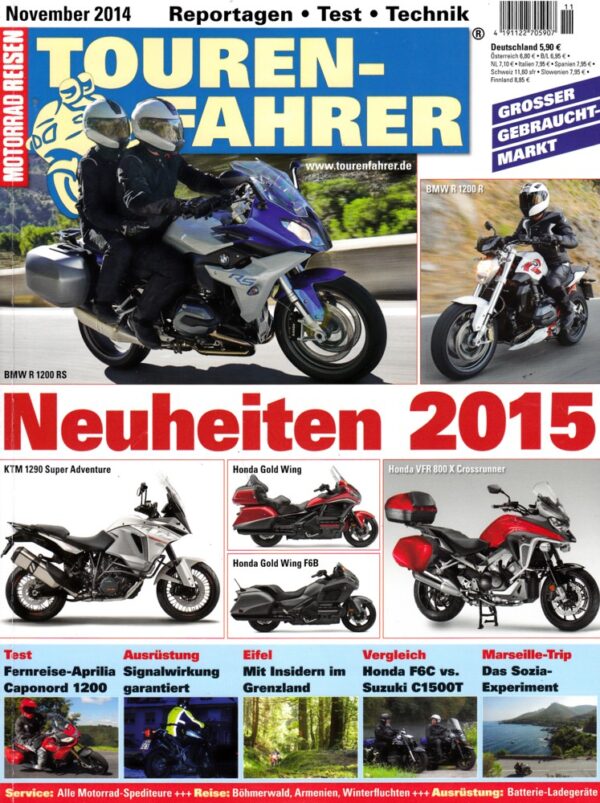 TOURENFAHRER 11/2014 – Honda Gold Wing F6C mit 86 kW (117 PS) im Vergleichstest, Aprilia Caponord 1200 mit 92 kW (125 PS) im Kurz-Test