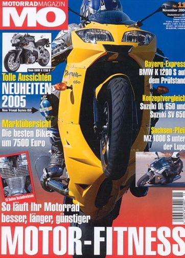 MO 11/2004 – MZ 1000 S mit 84 kW (115 PS) Test & Technik; Suzuki DL 650 V-Strom mit 49 kW (67 PS) im Vergleichstest