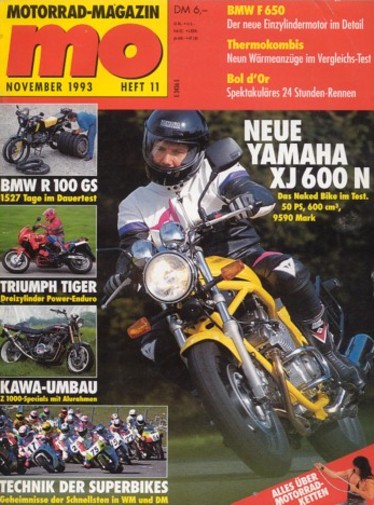 MO 11/1993 – Yamaha XJ 600 N mit 37 kW (50 PS) Test & Technik; BMW F 650, der Motor; Yamaha TZ 125, der Produktionsrenner