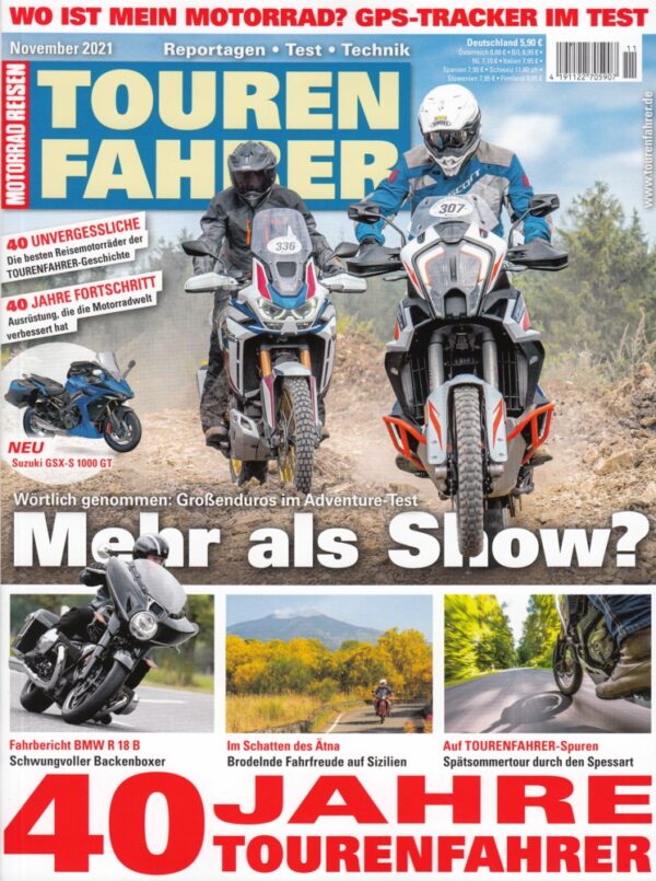 TOURENFAHRER 11/2021 – Honda Africa Twin Adventure Sports mit 75 kW (102 PS) im Vergleichstest, Moto Guzzi Le Mans, der Adler fliegt