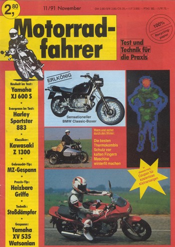 Motorradfahrer 11/1991 – Test Yamaha XJ 600 S Diversion; Test Harley-Davidson Sportster 883 Hugger