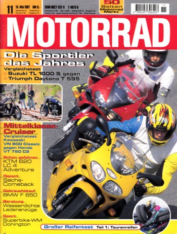 MOTORRAD 11/1997 – Suzuki TL 1000 S; Triumph Daytona T 595; Test KTM LC4 620 e Adventure; Honda VT 750 C2 Shadow