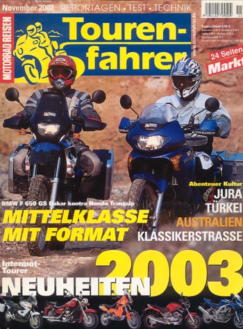 Tourenfahrer 11/2002 – BMW F 650 GS Dakar mit 37 kW (50 PS) im Vergleichstest, Honda XL 650 V Transalp mit 39 kW (53 PS) im Vergleichstest