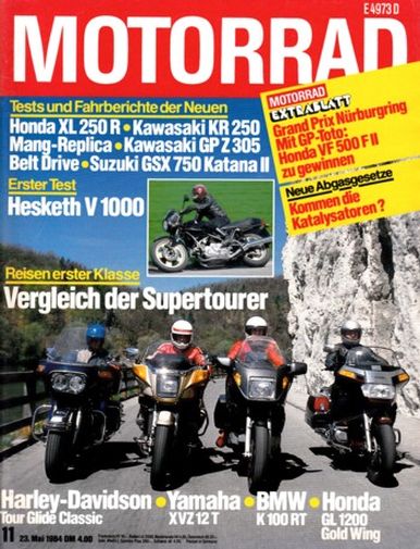 MOTORRAD 11/1984 – BMW K 100 RT mit 66 kW (90 PS) im Vergleichstest; Harley-Davidson Tour Glide Classic mit 49 kW (67 PS) im Vergleichstest
