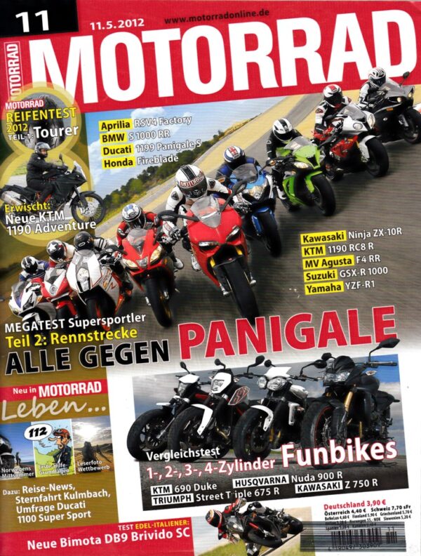 MOTORRAD 11/2012 – Test Bimota DB9 Brivido SC; Aprilia RSV4 Factory APRC; BMW S 1000 RR; Ducati 1199 Panigale S