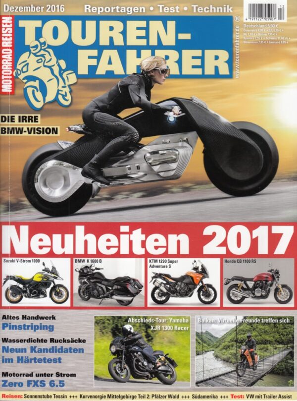 TOURENFAHRER 12/2016 – Yamaha XJR 1300 Racer mit 72 kW (98 PS) Test & Technik, Harley-Davidson Electra Glide, hier als Yountimer
