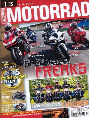 MOTORRAD 13/2009 – Test Triumph Thunderbird, hier; Aprilia RSV4 Factory; Ducati 1198; Suzuki GSX-R 1000