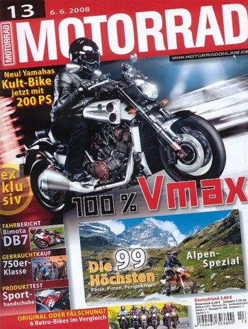 MOTORRAD 13/2008 – Vorstellung Yamaha Vmax; Test Bimota DB7; Test Ducati Monster 696; Test Ducati Monster 695