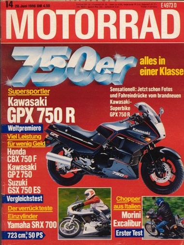 MOTORRAD 14/1986 – Kawasaki GPX 750 R mit 74 kW (100 PS) erste Eindrücke; Kawasaki GPZ 750 mit 64 kW (87 PS) im Vergleichstest