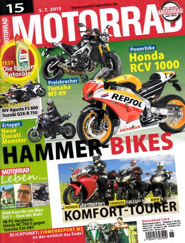 MOTORRAD 15/2013 – Yamaha MT-09; MV Agusta F3 800; Suzuki GSX-R 750; BMW K 1300 S
