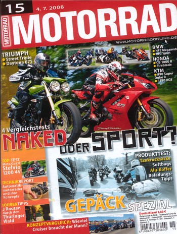 MOTORRAD 15/2008 – Kawasaki Ninja ZX-6R; BMW HP2 Megamoto; BMW HP2 Sport; Honda Fireblade