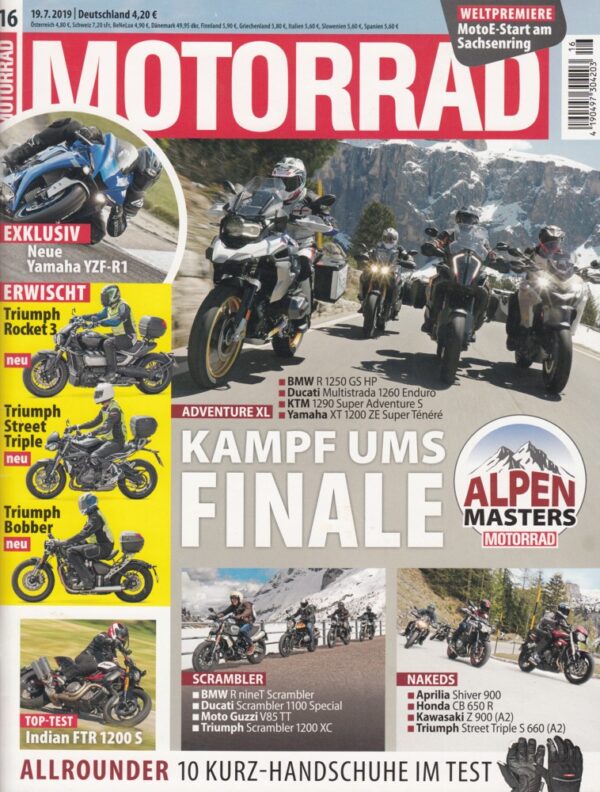 MOTORRAD 16/2019 – Alpen-Masters Finale, Yamaha YZF-R1, Triumph Rocket 3