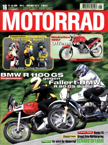 MOTORRAD 16/1996 – Test Moto Guzzi Sport 1100 i; BMW R 80 GS Basic, hier von Fallert getunt; BMW R 1100 GS; Test Honda F6C Valkyrie