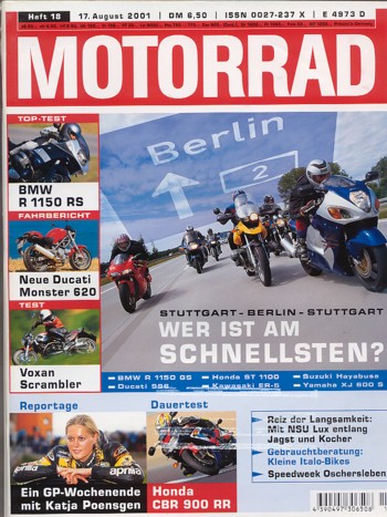MOTORRAD 18/2001 – Test Kawasaki ER-5; Test Yamaha XJ 600 S Diversion; Test BMW R 1150 GS; Test Honda ST 1100 Pan European